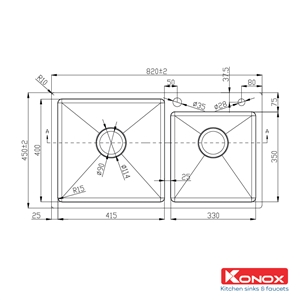 Chậu Rửa Chén 2 Hộc Overmount sink Konox KN8245DO