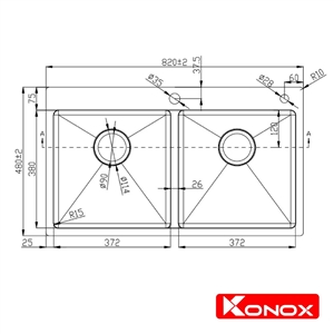 Chậu Rửa Chén 2 Hộc Overmount sink Konox KN8248DOB