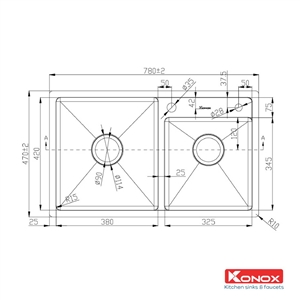 Chậu Rửa Chén 2 Hộc Overmount sink Konox KN7847DO