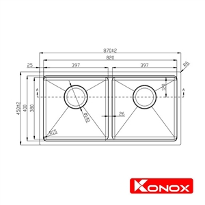 Chậu Rửa Chén 2 Hộc Undermount sink Konox KN8745DUB