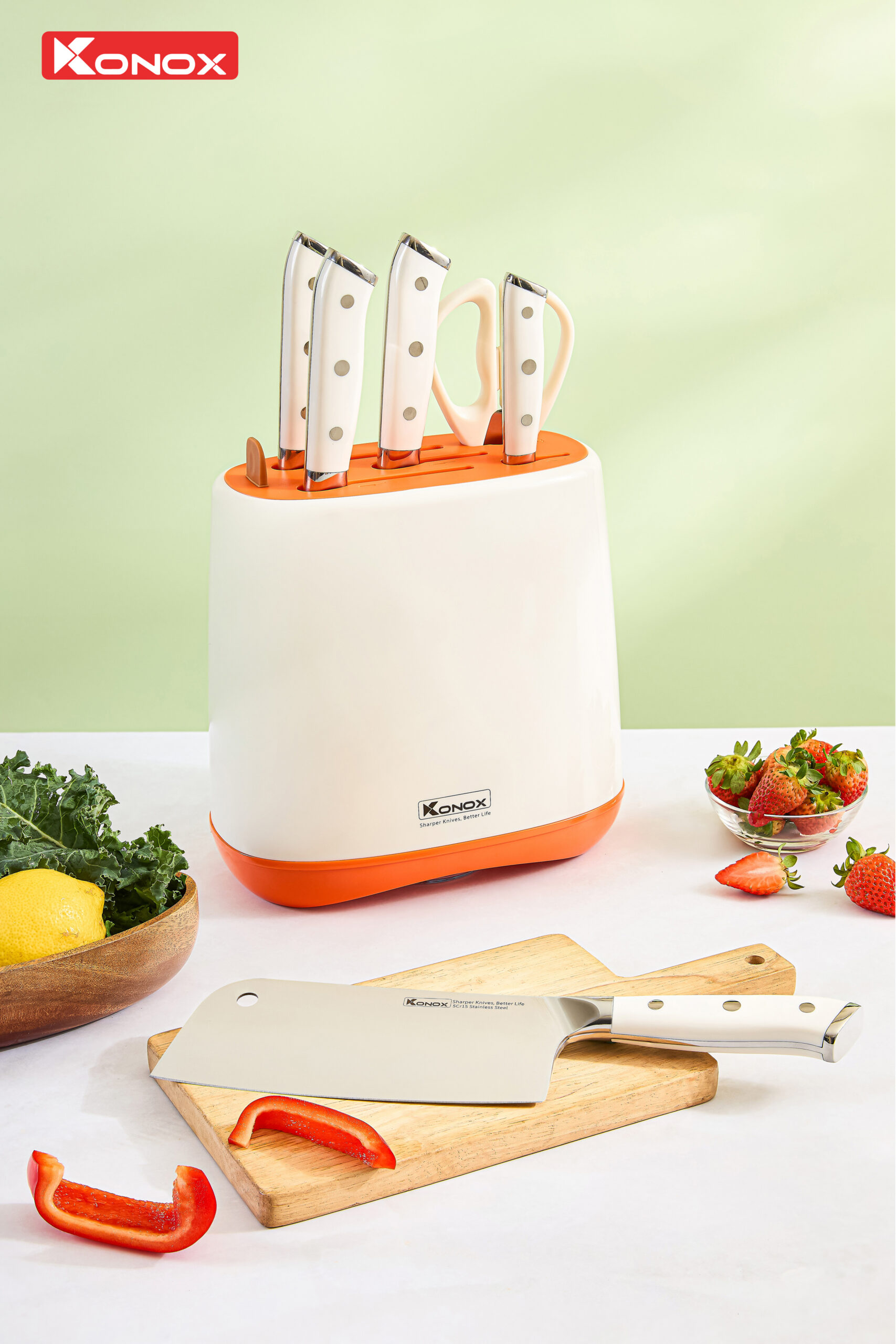 Bộ dao làm bếp 5 món cao cấp Konox Haper Orange - ảnh 5