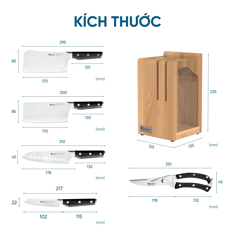 Bộ dao làm bếp cao cấp 5 món Konox Impecca - ảnh 4