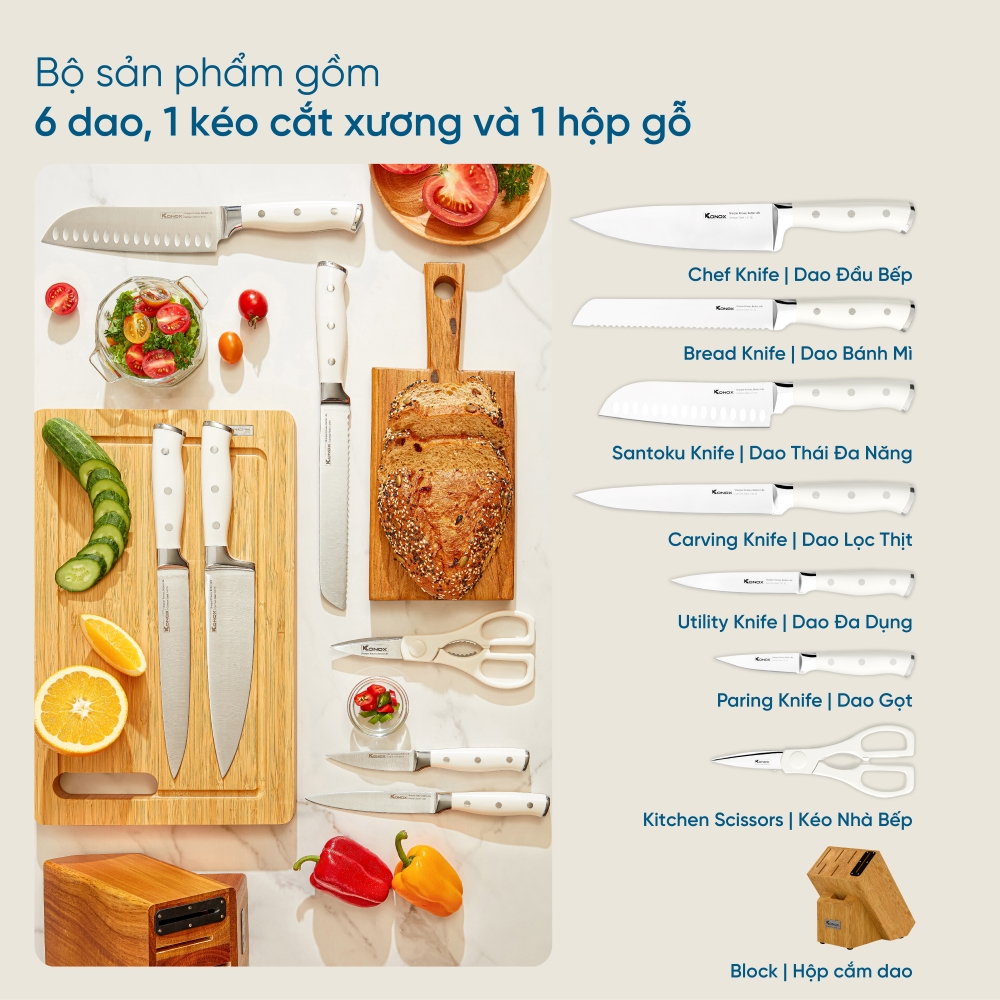 Hộp gỗ keo tích hợp khe mài của bộ dao Konox Gouter