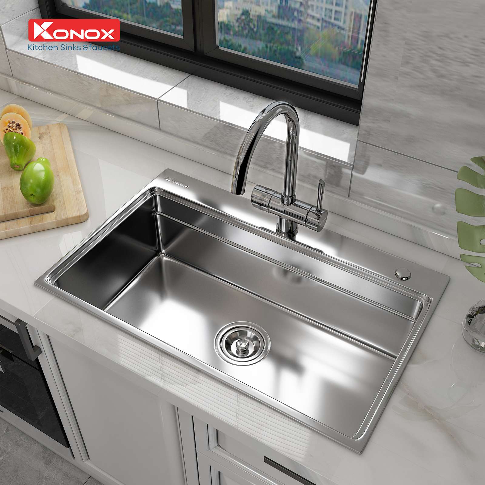 Chậu rửa bát 1 hố KN7548SO tích hợp chậu rửa nhỏ - ảnh 3