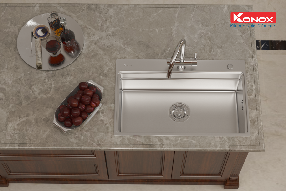 Chậu rửa bát 1 hố KN7548SO tích hợp chậu rửa nhỏ - ảnh 4