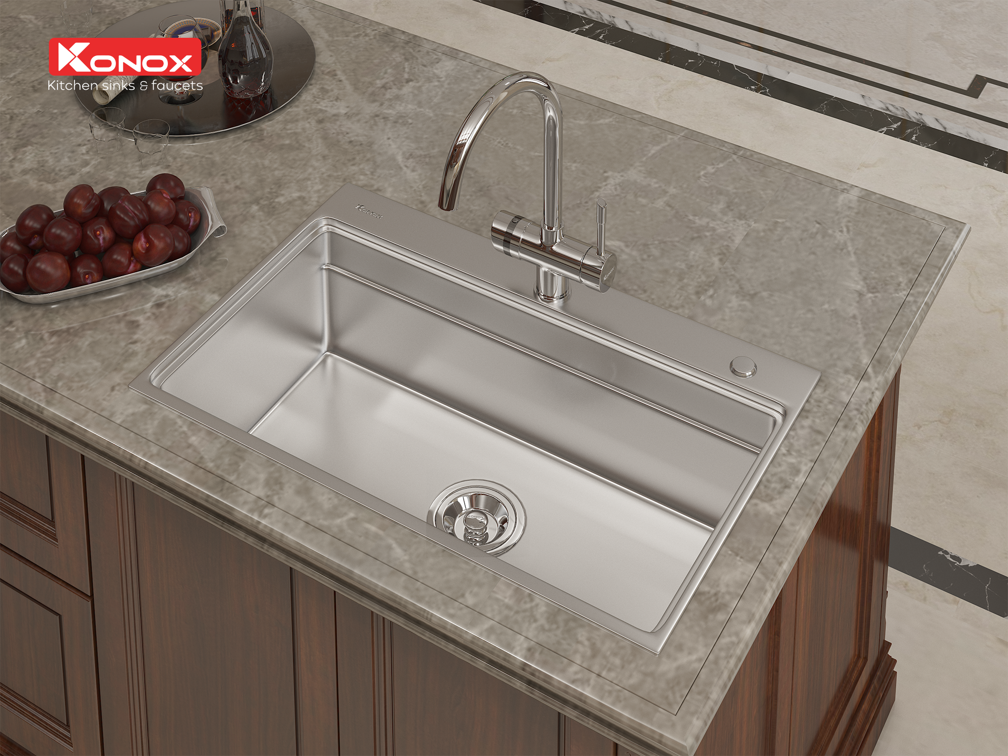 Chậu rửa bát 1 hố KN7548SO tích hợp chậu rửa nhỏ - ảnh 5