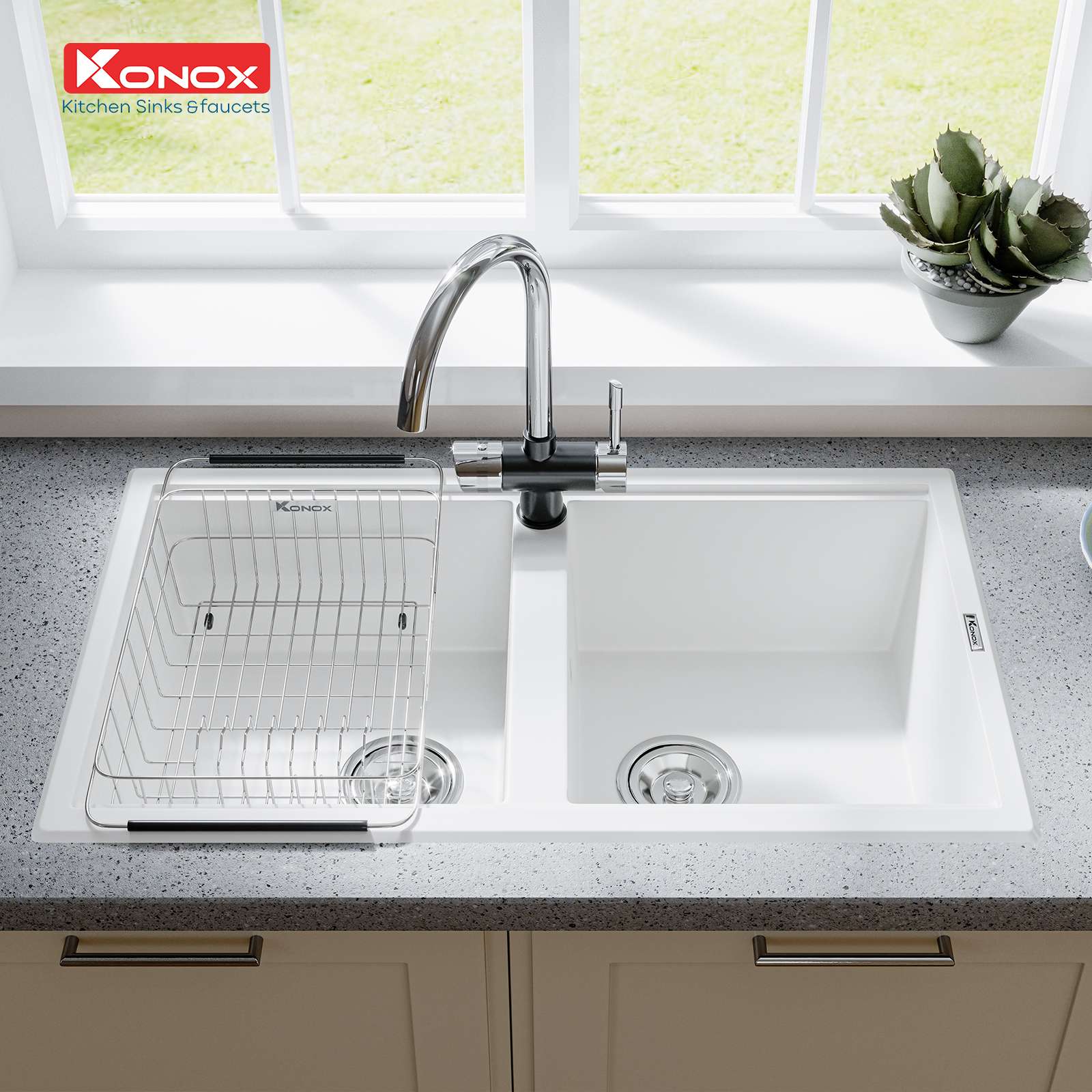 Chậu rửa bát Granite Sink Phoenix Smart 860 – White Silver - ảnh 2