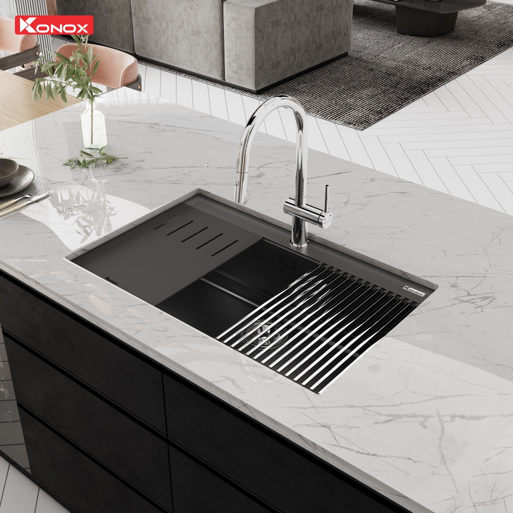 Chậu rửa bát đá Granite Sink Terra 790S Black - ảnh 2