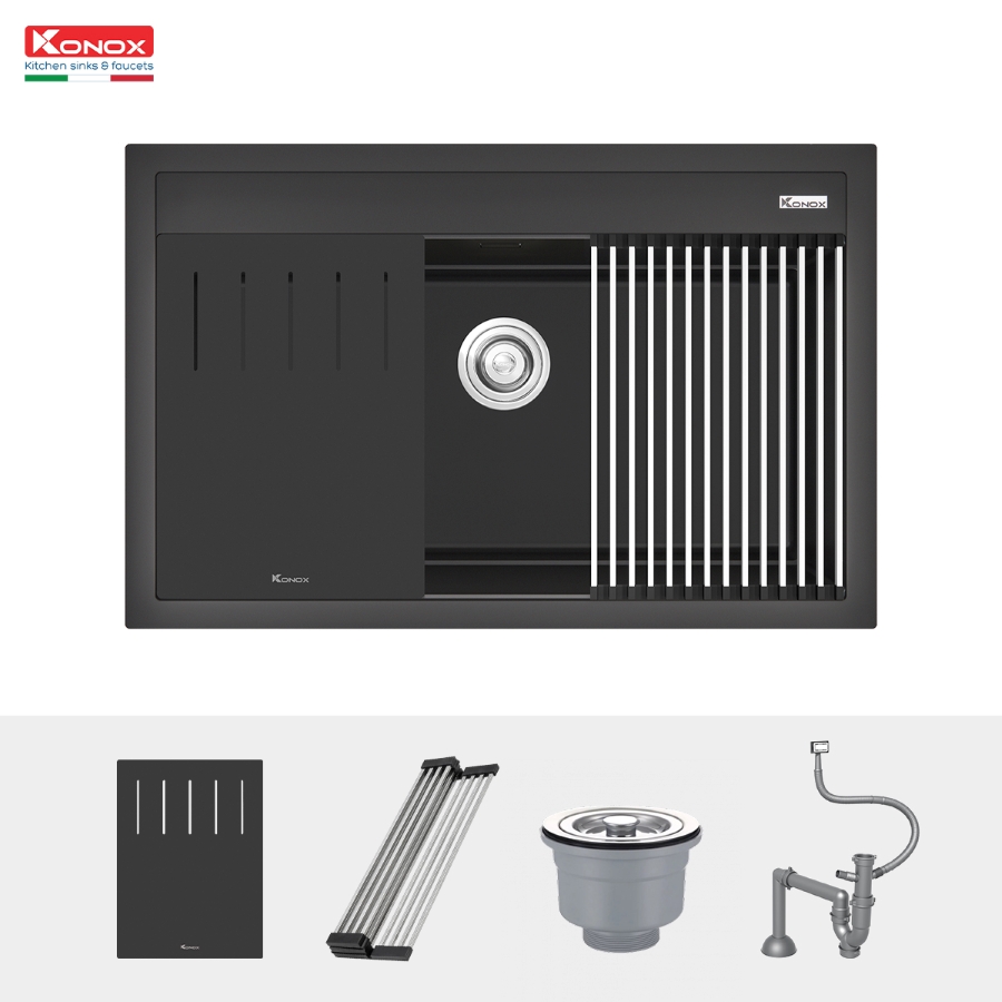 Chậu rửa bát đá Granite Sink Terra 790S Black - ảnh 4