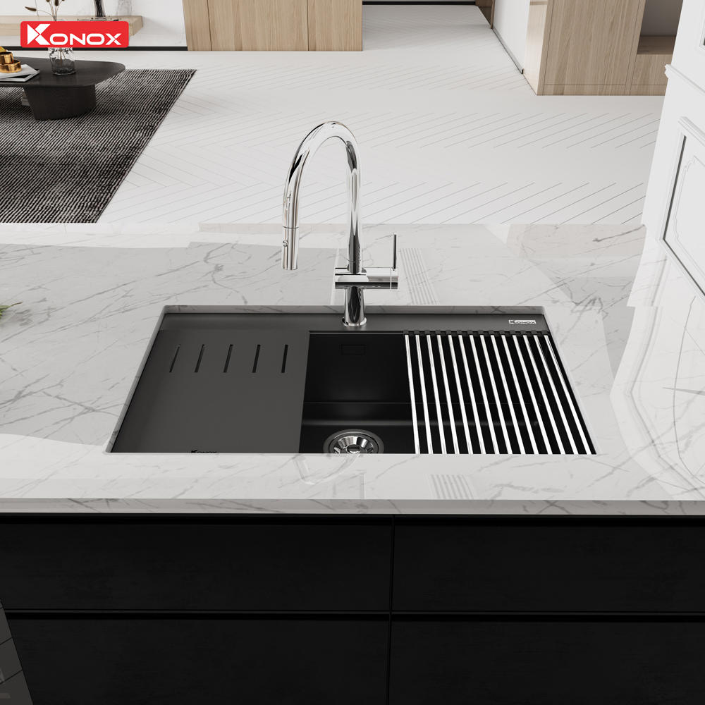 Chậu rửa bát đá Granite Sink Terra 790S Black - ảnh 7