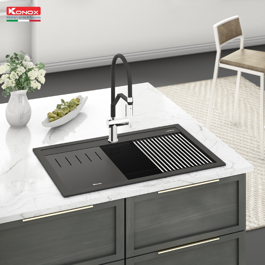 Chậu rửa bát đá Granite Sink Terra 860S Black - ảnh 2