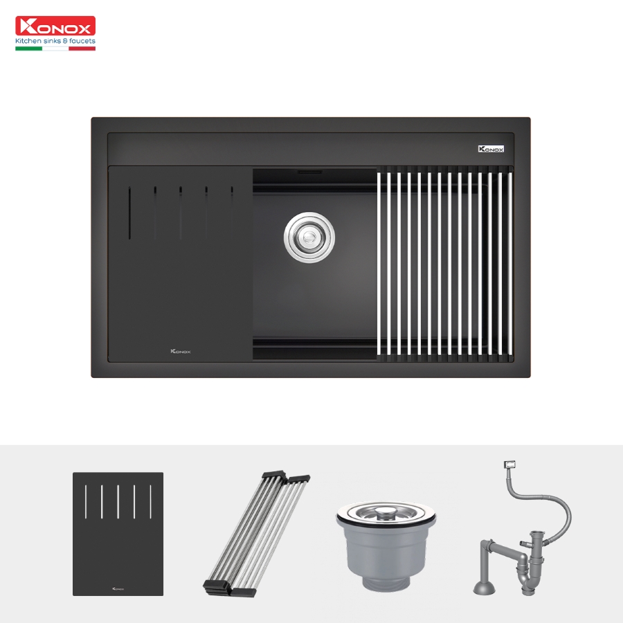 Chậu rửa bát đá Granite Sink Terra 860S Black - ảnh 4
