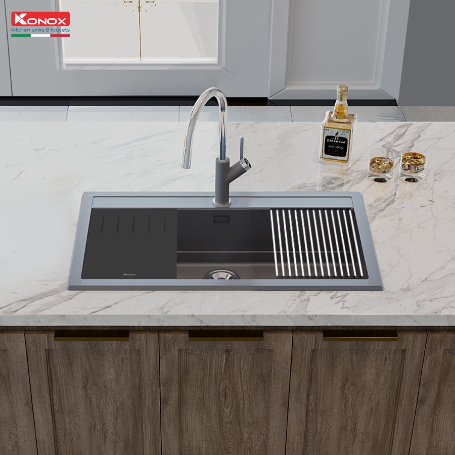 Chậu rửa bát đá Granite Sink Terra 860S Grey - ảnh 2