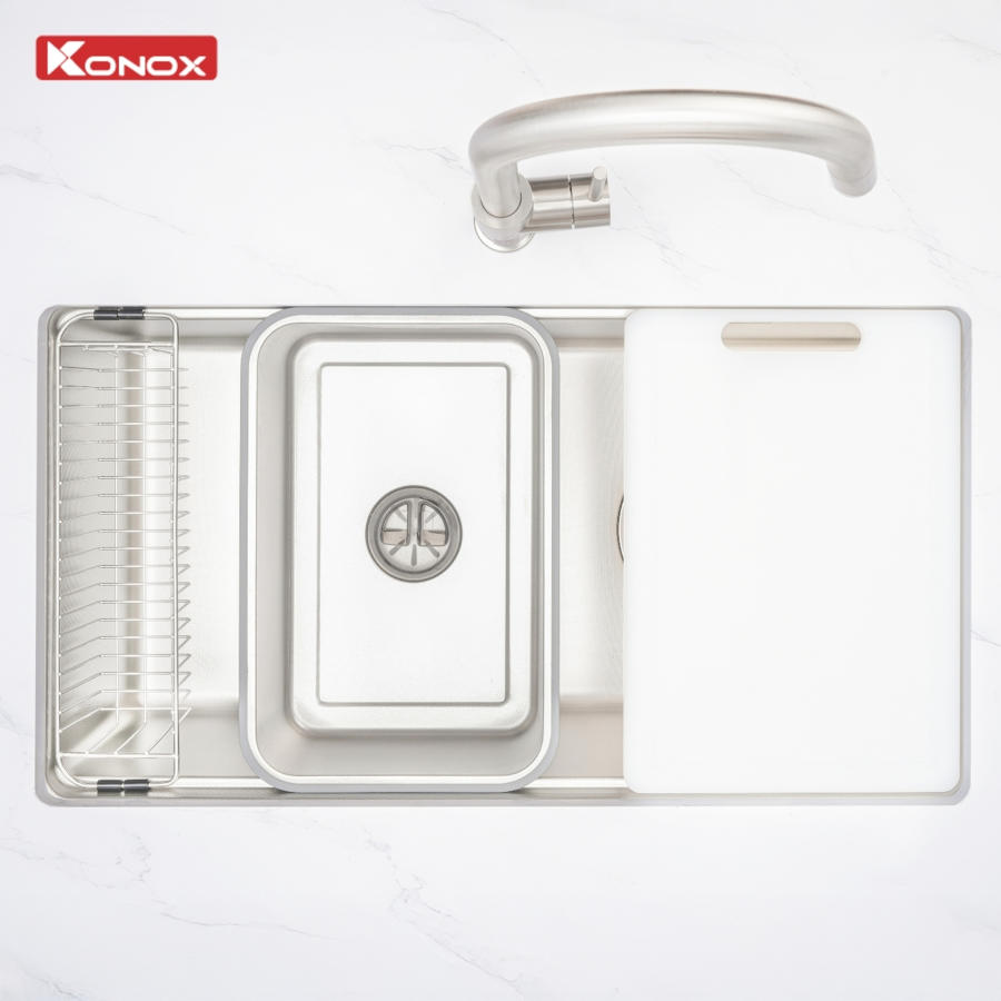 Chậu rửa bát inox 1 hố chống xước Dekor JP8044SU-R - ảnh 7