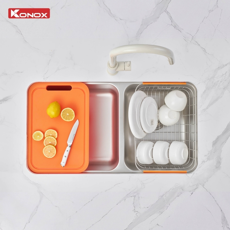 Chậu rửa bát lắp âm 2 hố lệch R50 Tari 8246DU - ảnh 5