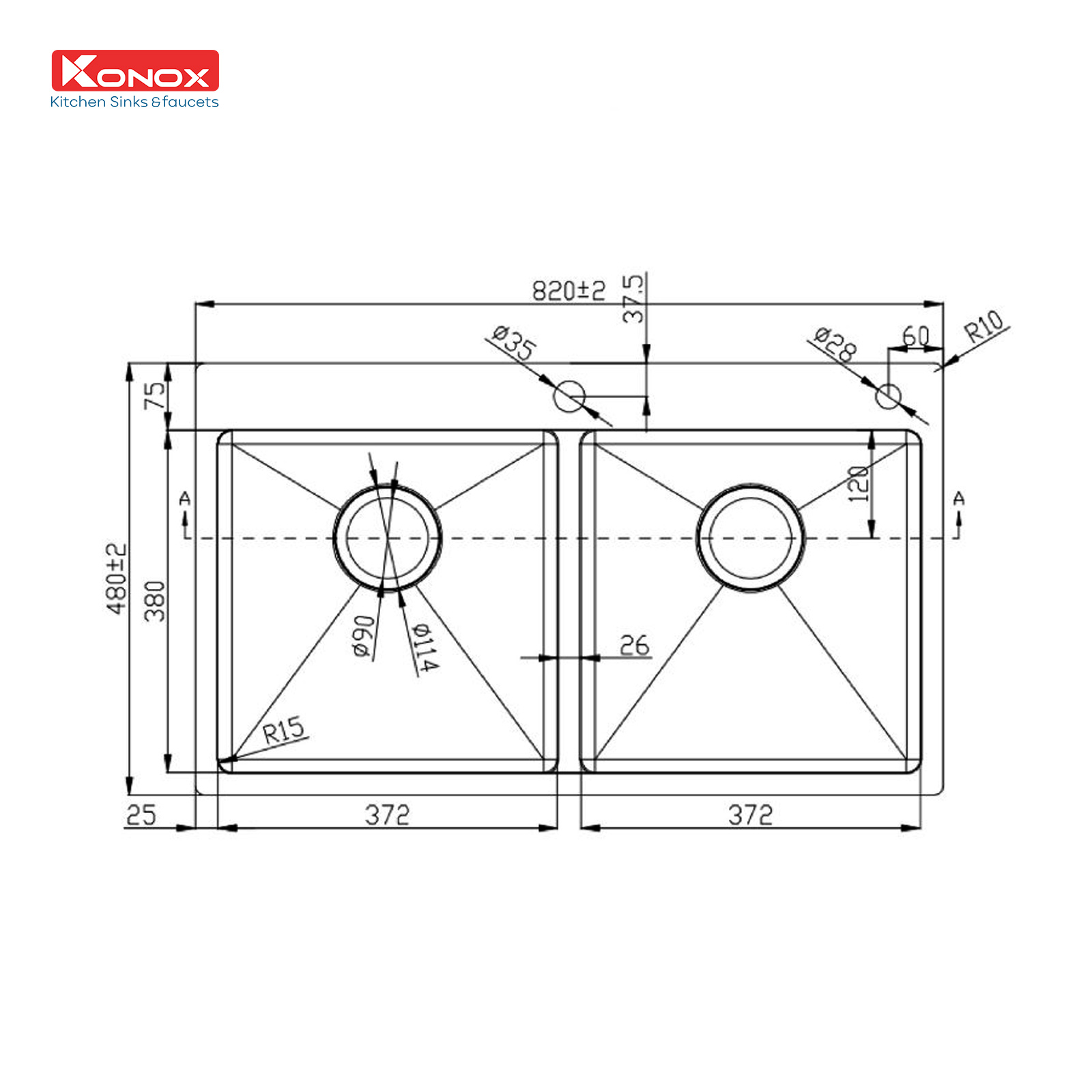 Chậu rửa bát Overmount Sink KN8248DOB - ảnh 2