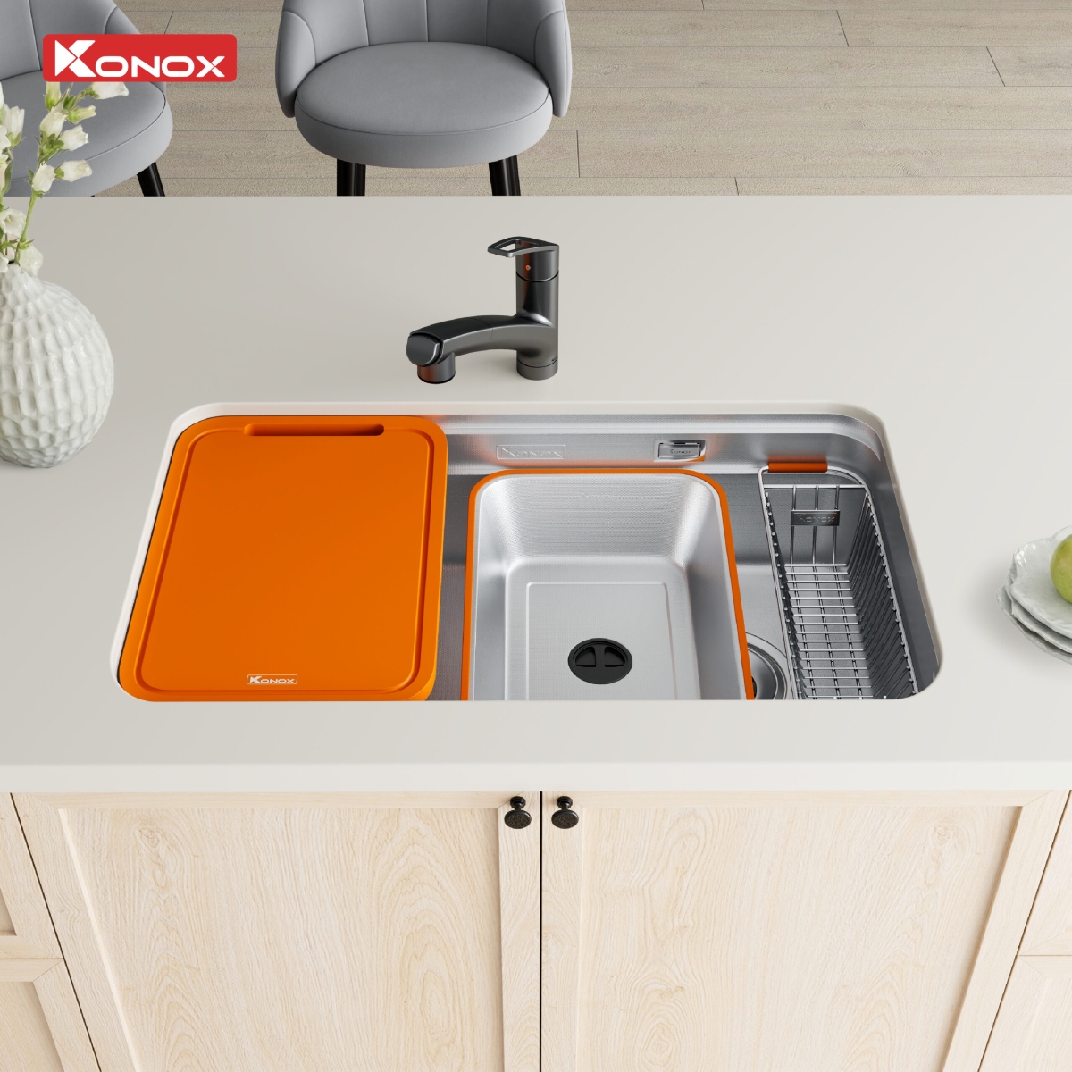 Lắp đặt chậu Konox Tari Smart 8047