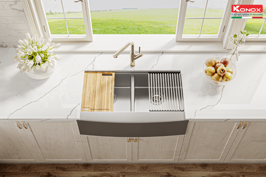 Chậu rửa bát Workstation Sink – Apron Sink KN8751DA Curve - ảnh 4