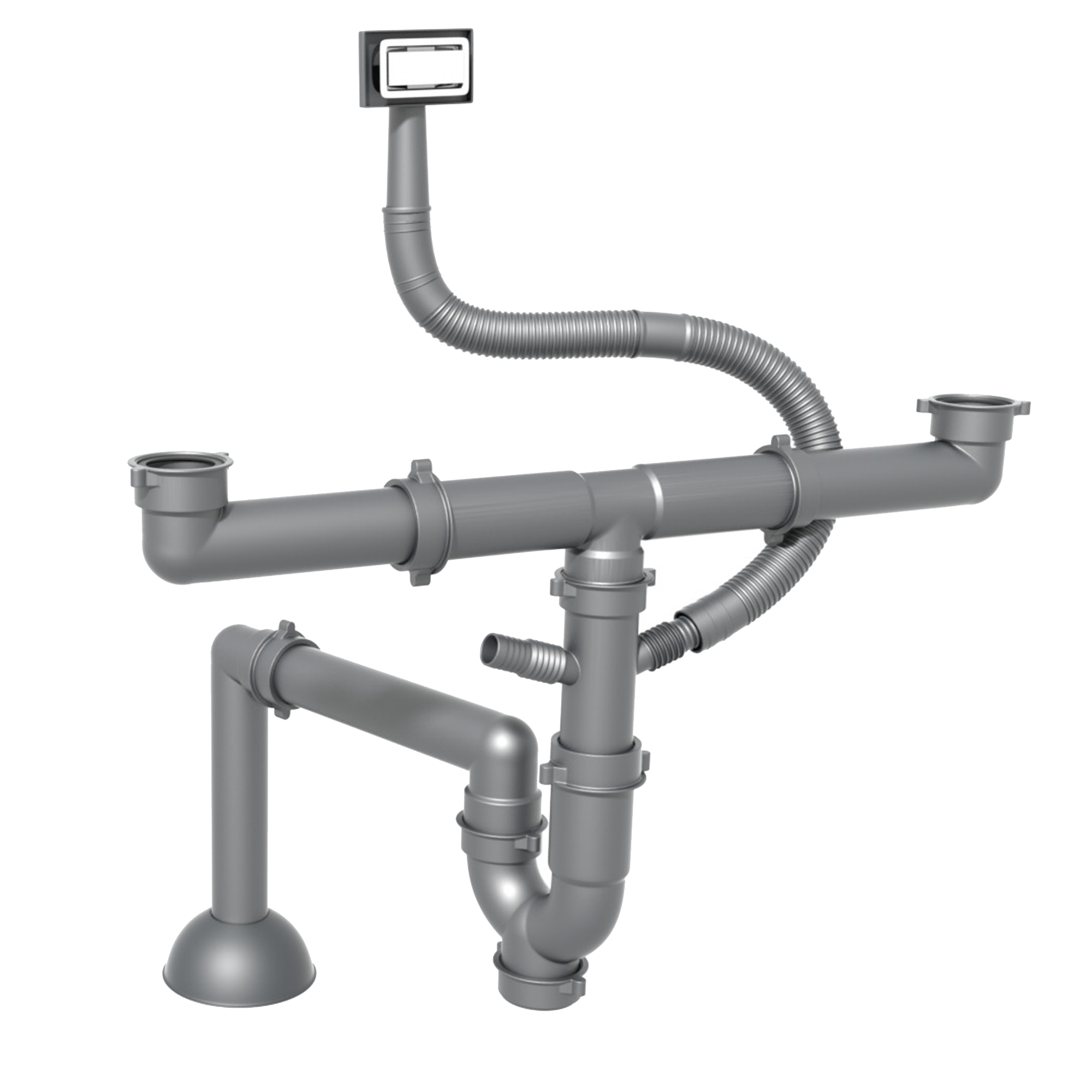 Siphon Konox PD02 – ống xả PVC cứng, bẫy chữ U cho chậu 2 hố