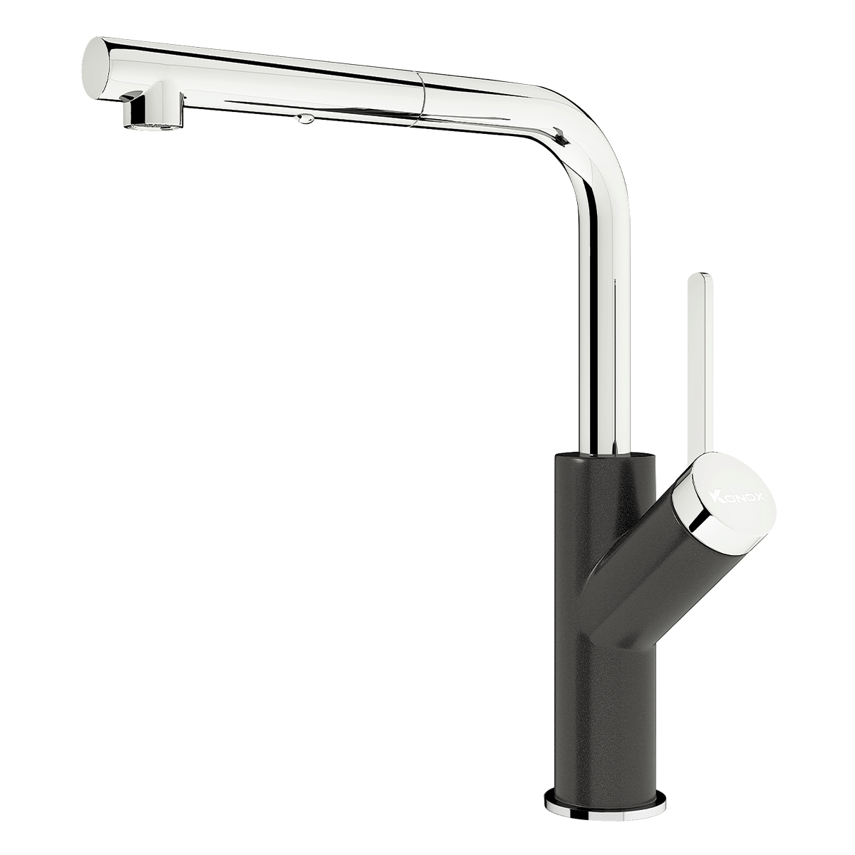 Vòi rửa bát dây rút Konox Artan Black – vân đá tông đen