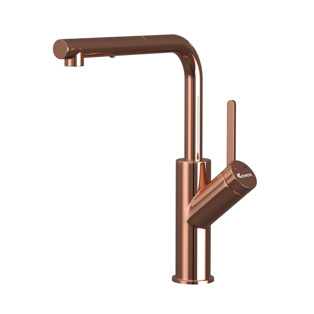 Vòi rửa bát dây rút Konox Artan Rose Gold – vàng hồng mềm mại