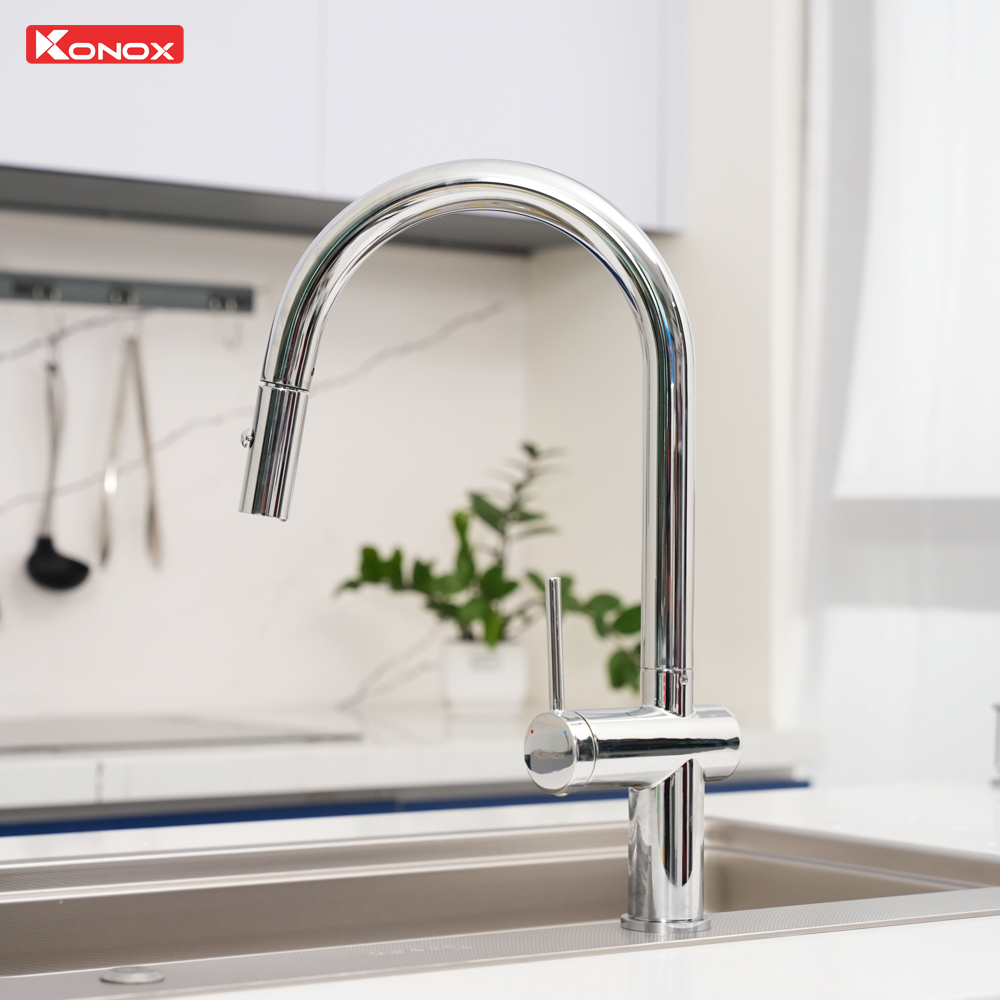 Vòi rửa bát dây rút Comfor Chrome - ảnh 4