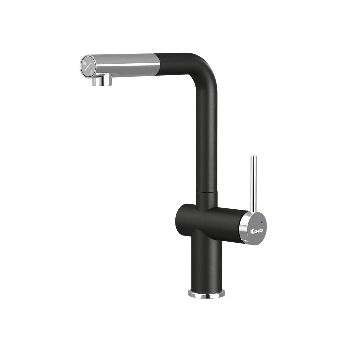 Vòi rửa bát dây rút Konox Stream Smart Black – dáng vuông, PVD đen