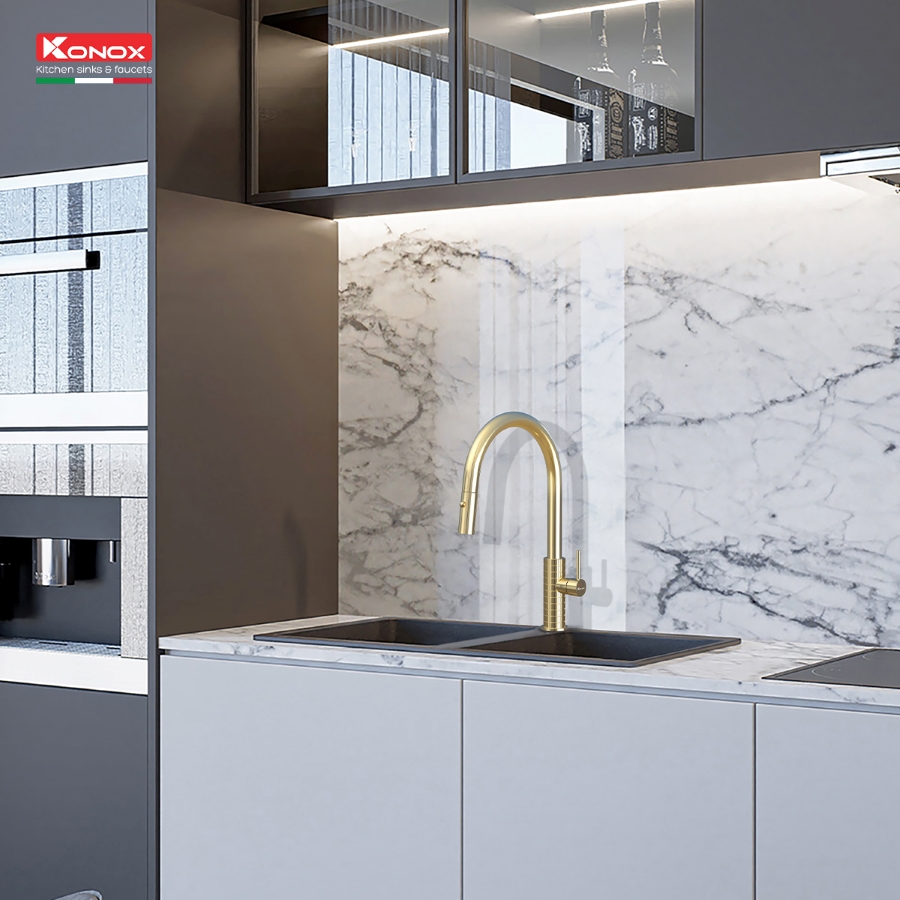 Vòi rửa bát dây rút Venice Gold - ảnh 2