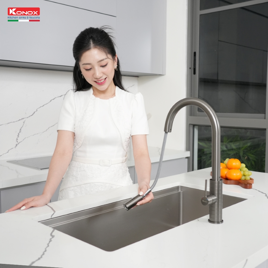 Sử dụng và vệ sinh vòi rửa bát Konox Venice Gun Metal
