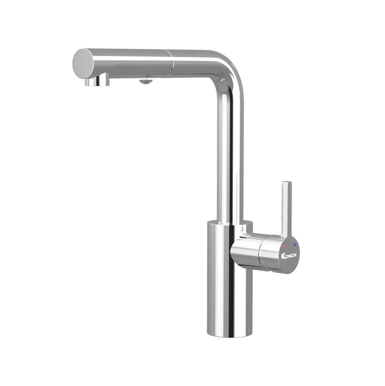 Vòi rửa bát dây rút Konox Vira Chrome – dáng vuông, khoảng hở 277 mm