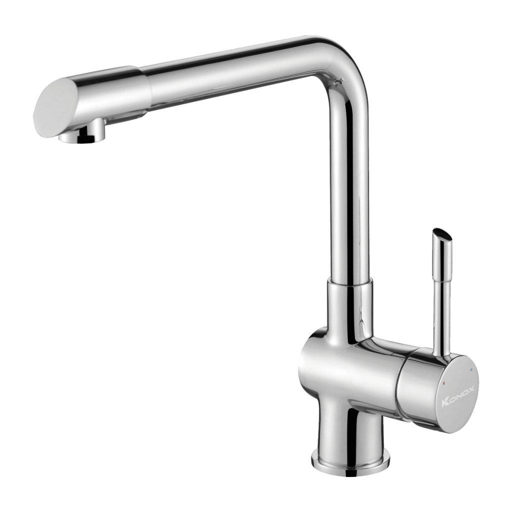Vòi rửa bát nóng lạnh Konox Felix Chrome – đầu vòi ngang sáng bóng