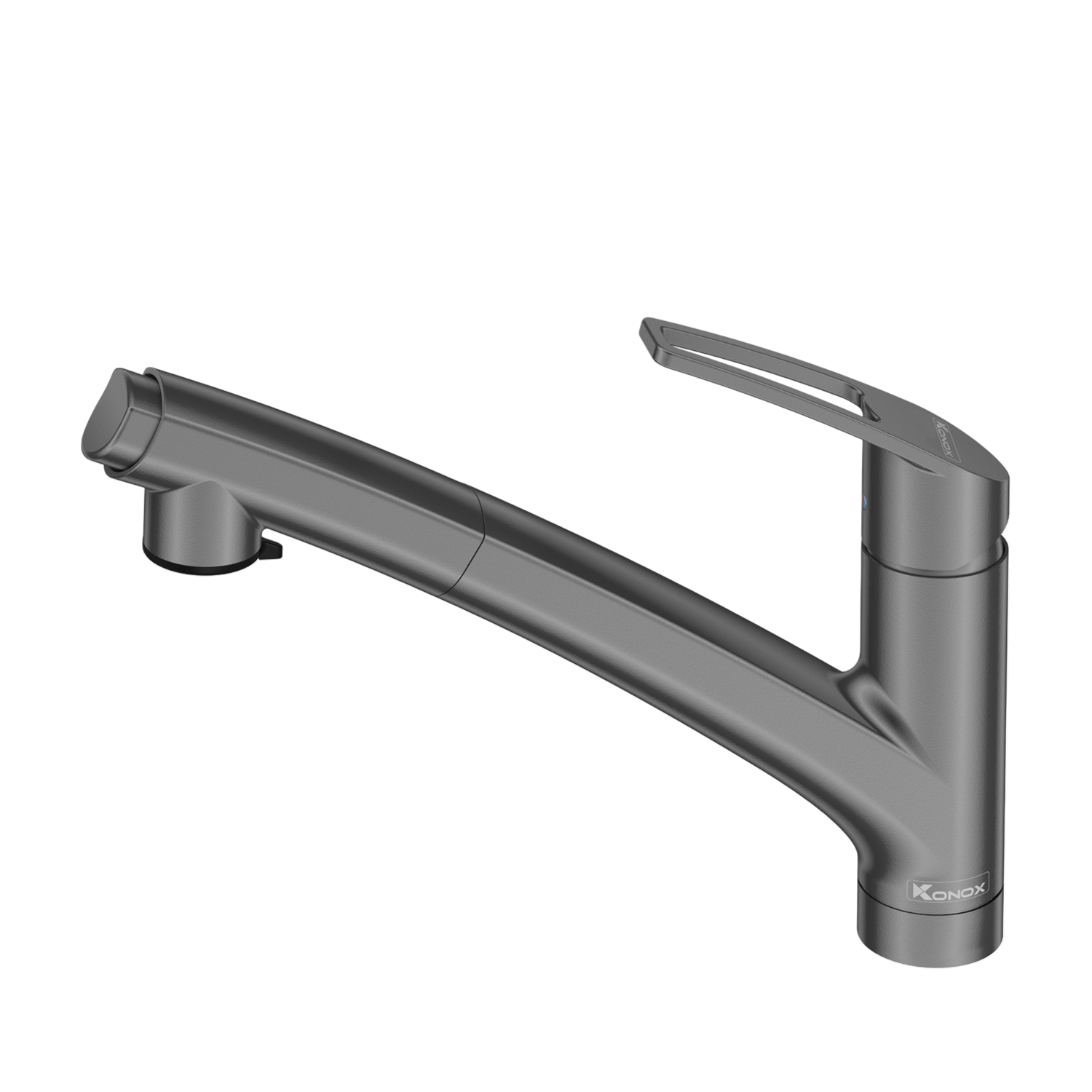 Vòi rửa bát Konox Kira Gun Metal – xám đậm ánh kim, dáng thấp kiểu Nhật